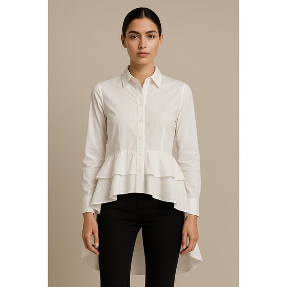 Walter Baker White Ruffled High-Low Button Front Top Whimsy Bridgerton – Size M - Picture 1 of 8